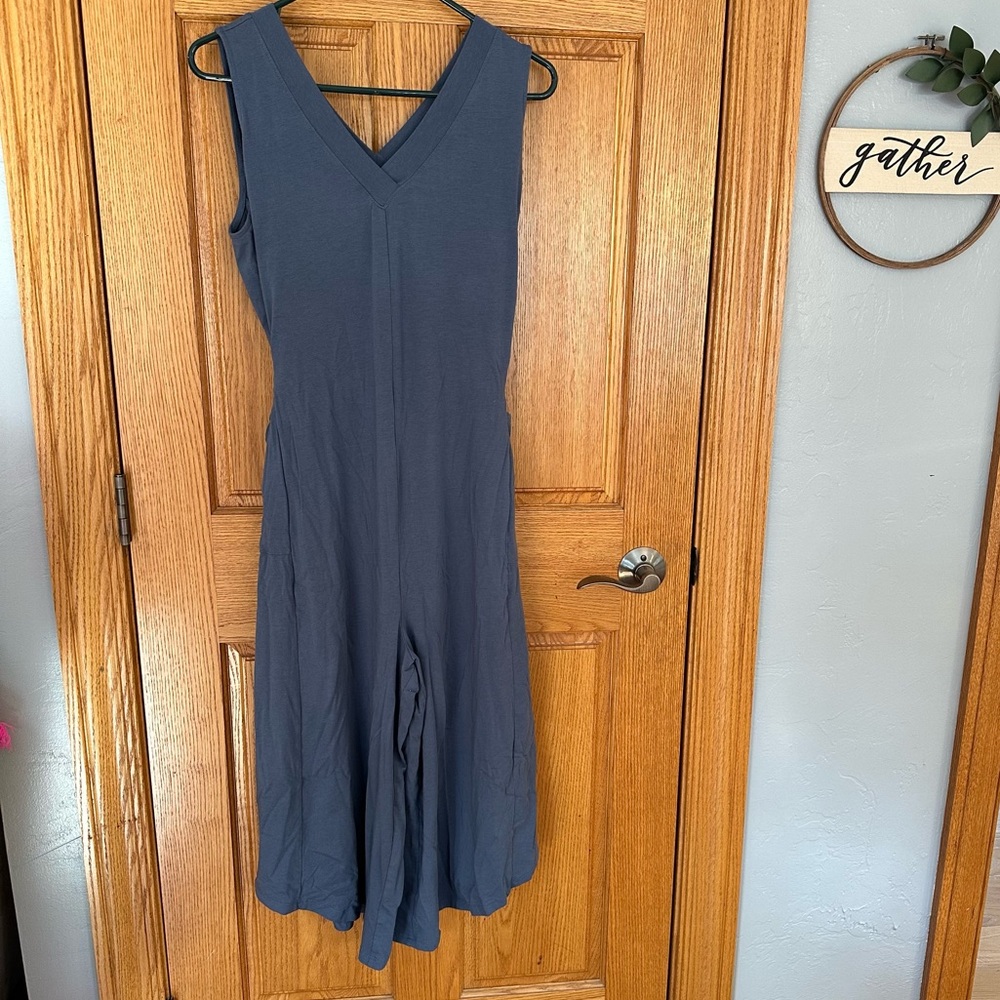 AnyBody Loungewear Wide Leg Jumpsuit Back Tie Black Large Tall